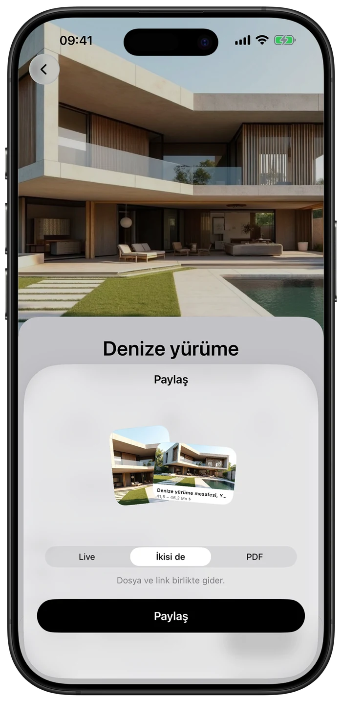 Cosmo raporunu canlı bağlantı veya PDF olarak paylaşma ekranı